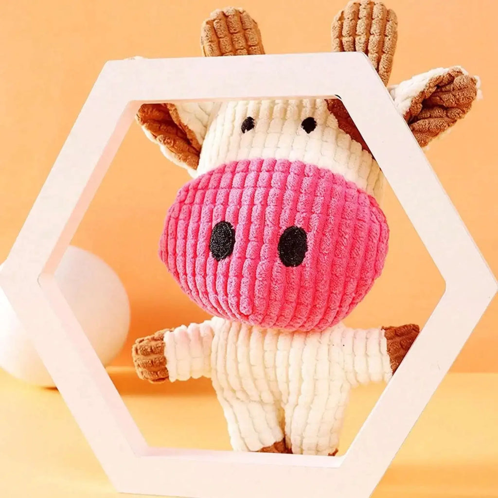 Sniff Joy Cow-Shaped Squeaky Plush Bone – Corduroy Chew Toy
