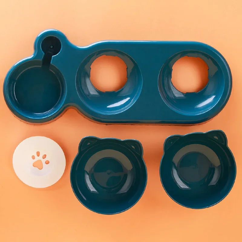 Sniff Joy 3-in-1 Anti-Tip Cat Feeder – Tilted Double & Single Bowl Set