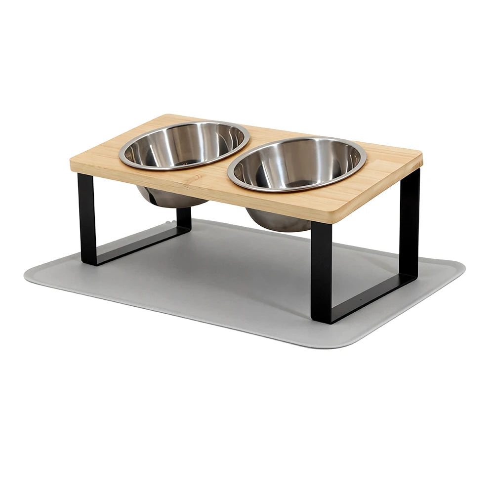 Sniff Joy Elevated Cat Bowl Set – 15° Tilted Stainless Steel Bowls with Mat