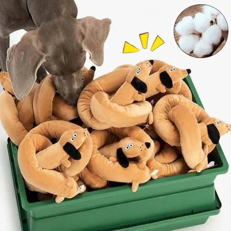Sniff Joy Squeaky Dachshund Plush Toy – Long Sausage Tug Toy