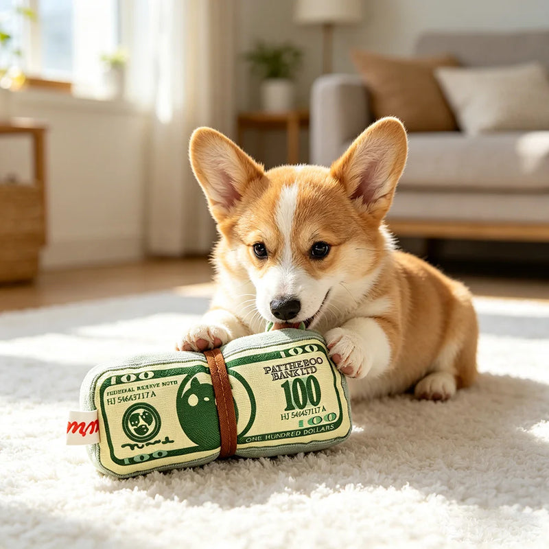 Sniff Joy Crinkle Money Chew Toy – Squeaky Dental Toy