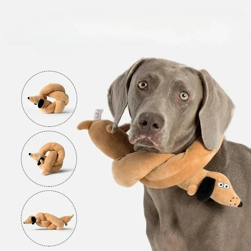 Sniff Joy Squeaky Dachshund Plush Toy – Long Sausage Tug Toy