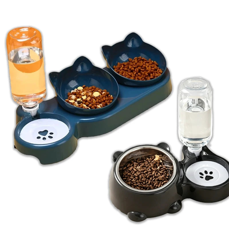 Sniff Joy 3-in-1 Anti-Tip Cat Feeder – Tilted Double & Single Bowl Set