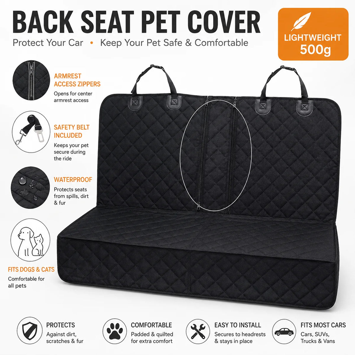 Sniff Joy Waterproof Rear Seat Cover – Quilted Car Protector