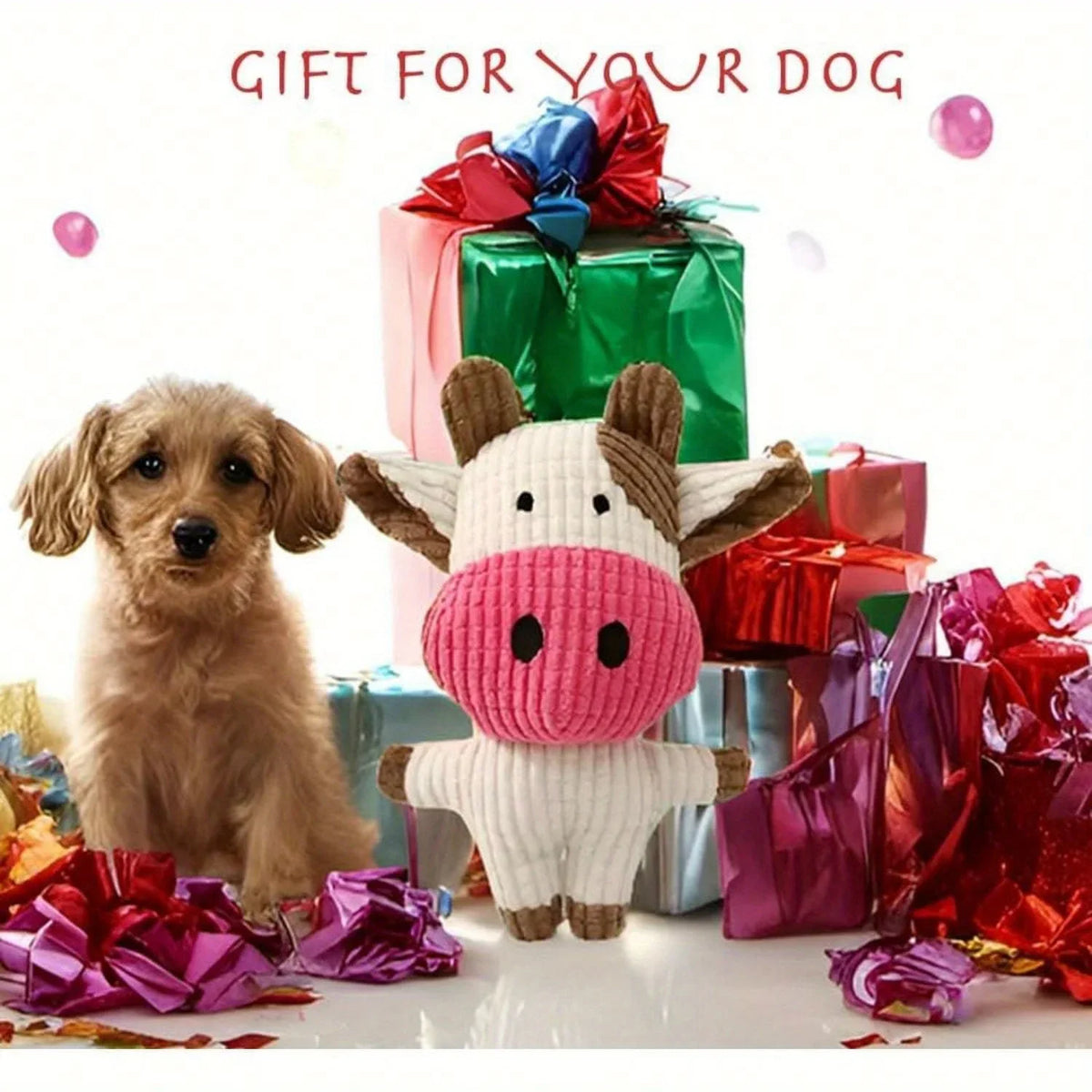 Sniff Joy Cow-Shaped Squeaky Plush Bone – Corduroy Chew Toy