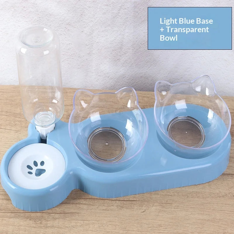 Sniff Joy 3-in-1 Anti-Tip Cat Feeder – Tilted Double & Single Bowl Set
