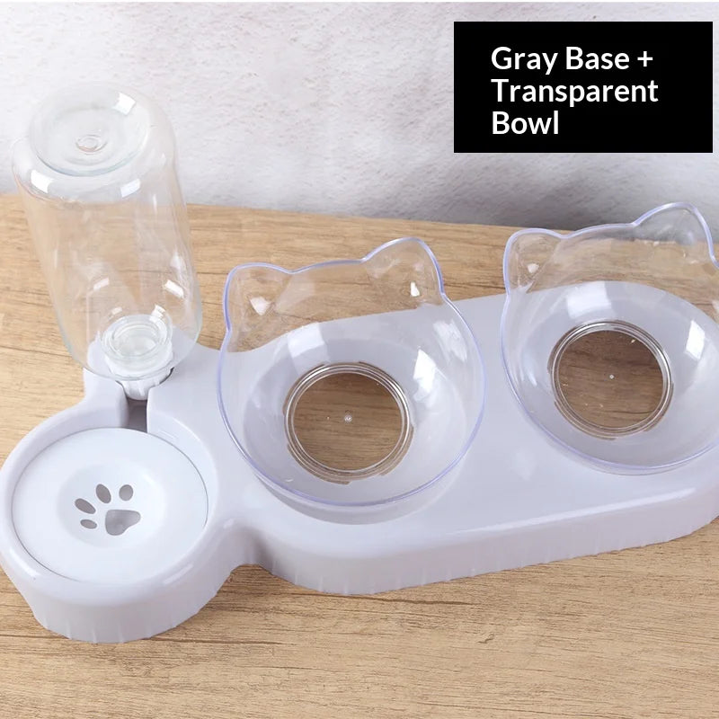 Sniff Joy 3-in-1 Anti-Tip Cat Feeder – Tilted Double & Single Bowl Set