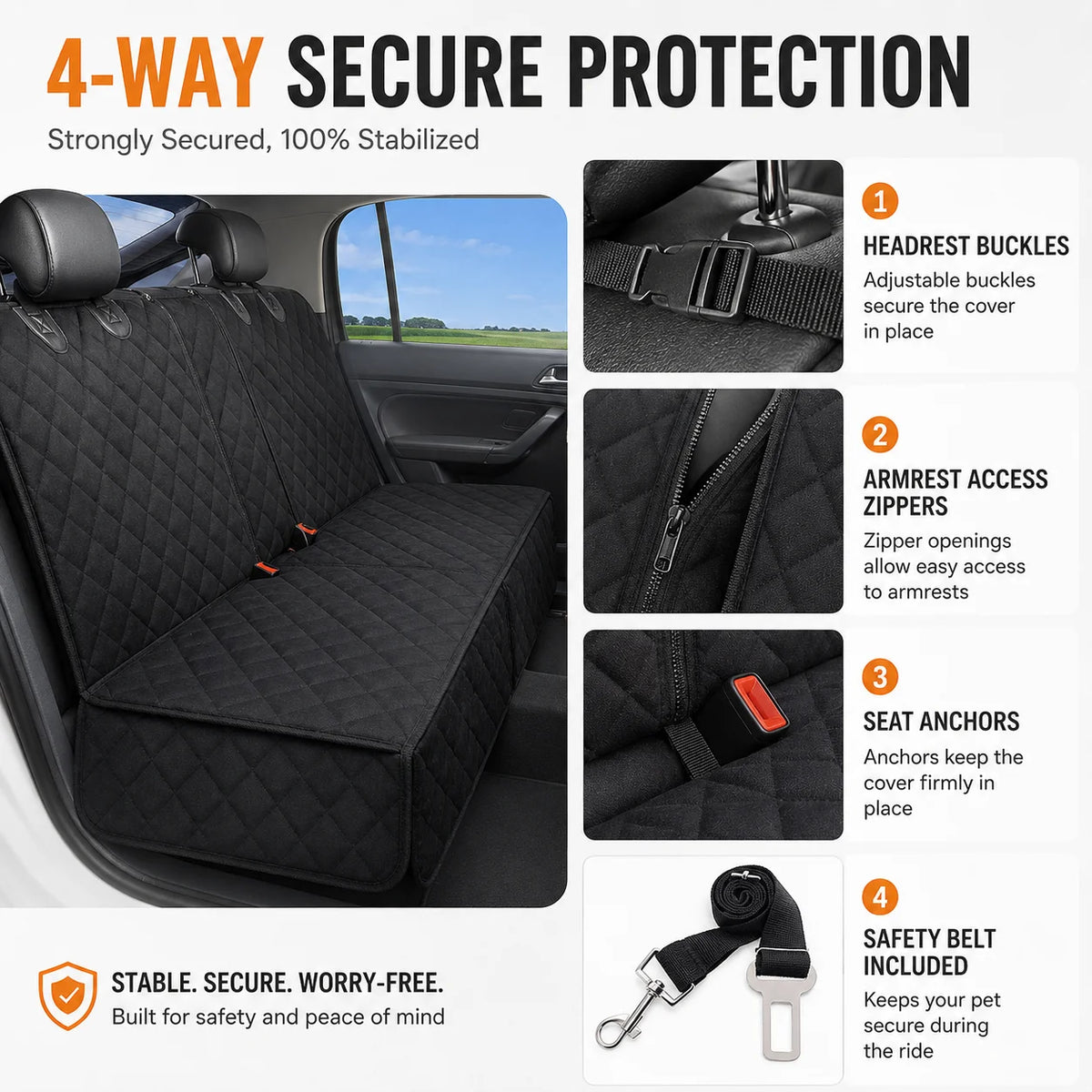 Sniff Joy Waterproof Rear Seat Cover – Quilted Car Protector