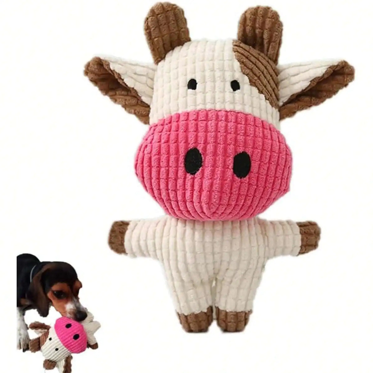 Sniff Joy Cow-Shaped Squeaky Plush Bone – Corduroy Chew Toy