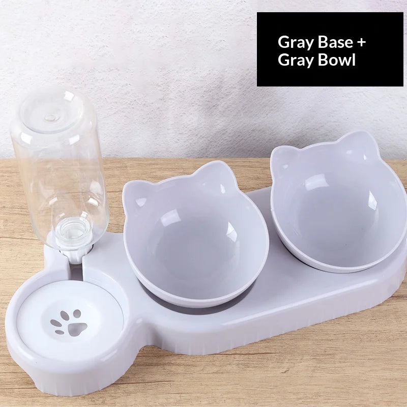 Sniff Joy 3-in-1 Anti-Tip Cat Feeder – Tilted Double & Single Bowl Set