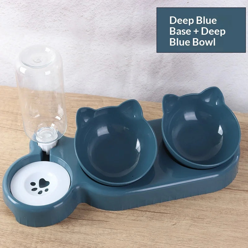 Sniff Joy 3-in-1 Anti-Tip Cat Feeder – Tilted Double & Single Bowl Set