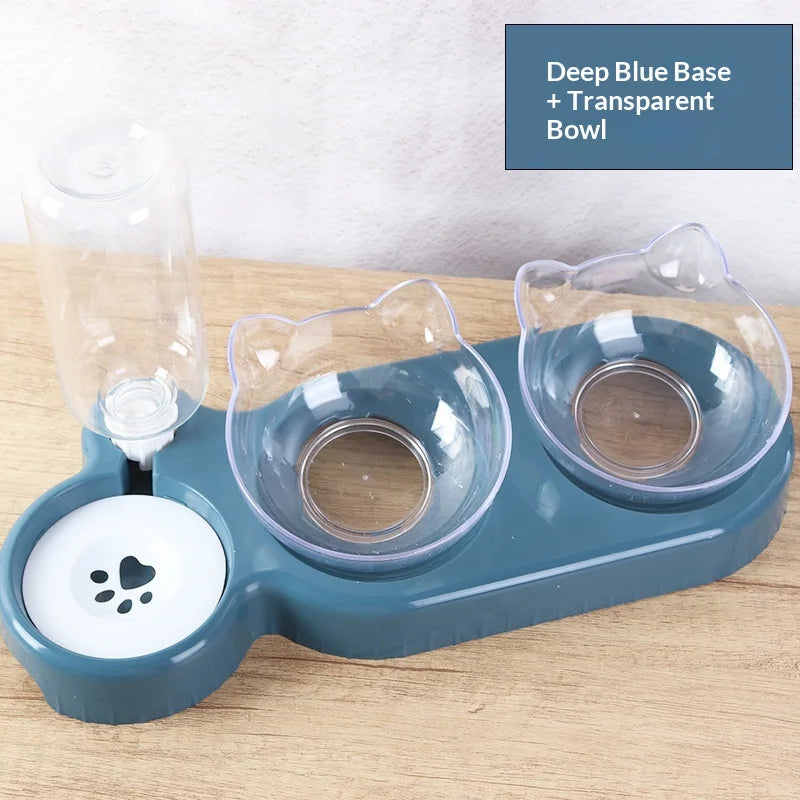 Sniff Joy 3-in-1 Anti-Tip Cat Feeder – Tilted Double & Single Bowl Set