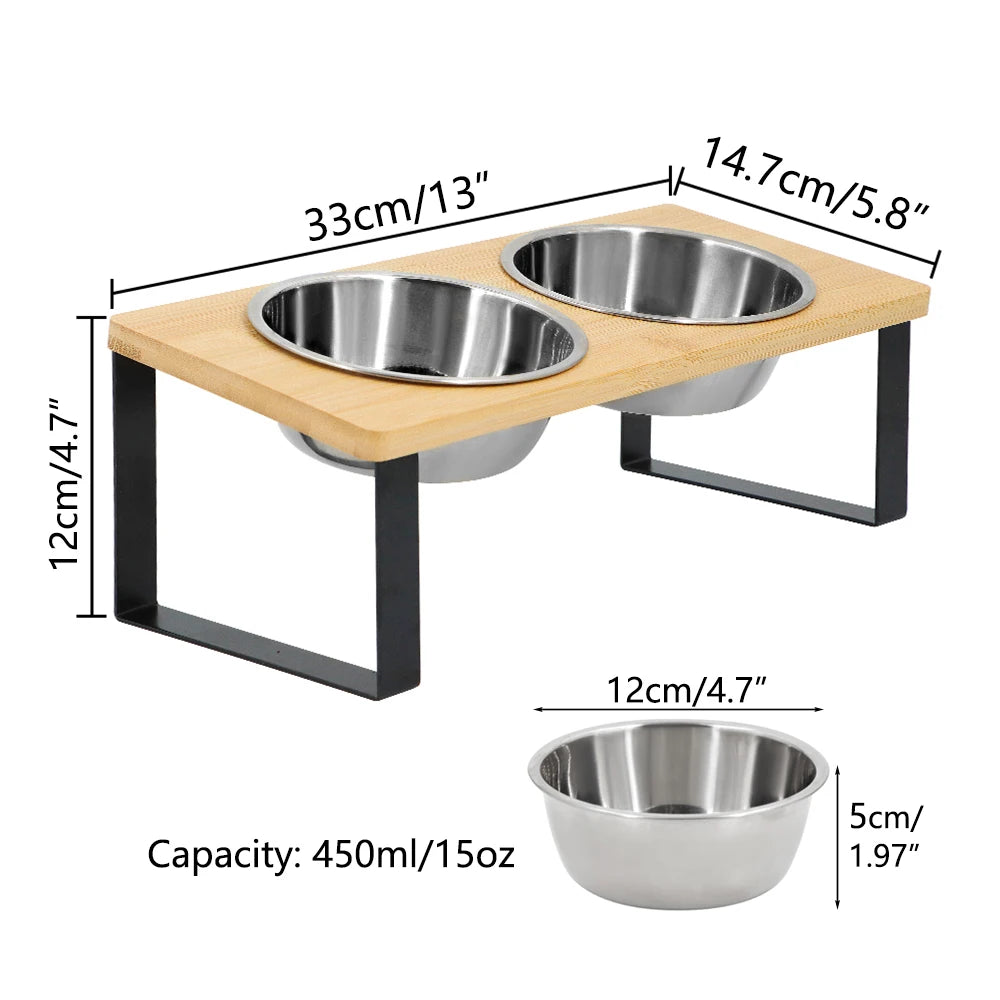 Sniff Joy Elevated Cat Bowl Set – 15° Tilted Stainless Steel Bowls with Mat