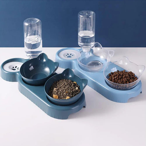 Sniff Joy 3-in-1 Anti-Tip Cat Feeder – Tilted Double & Single Bowl Set