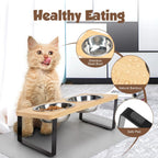 Sniff Joy Elevated Cat Bowl Set – 15° Tilted Stainless Steel Bowls with Mat