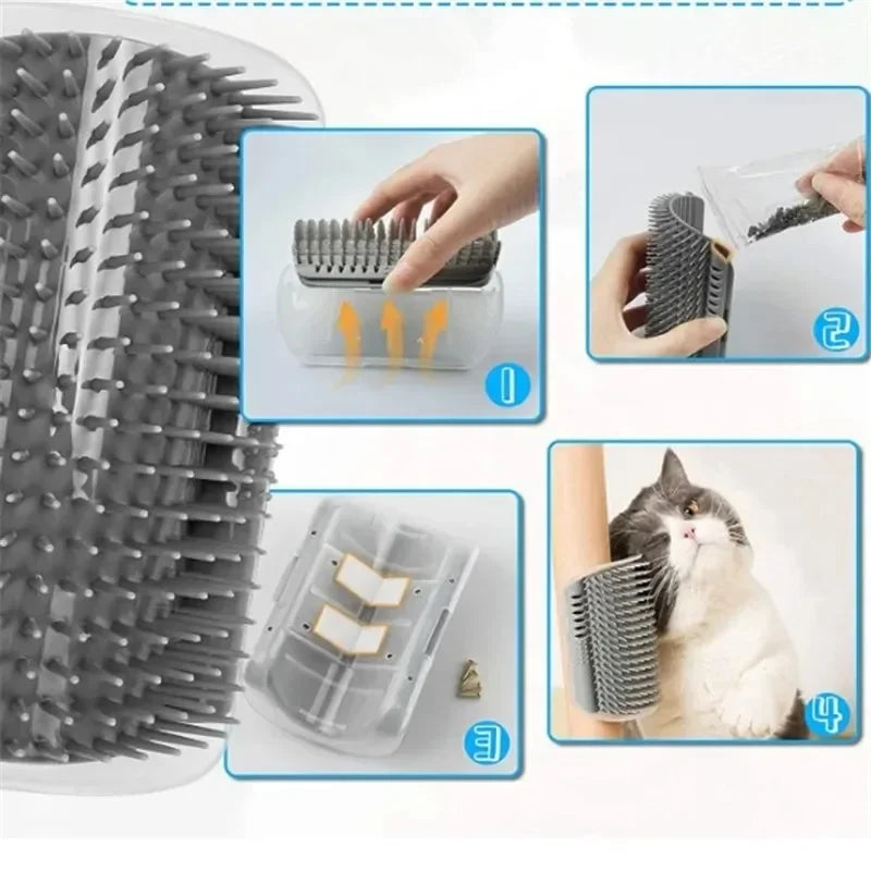 Sniff Joy Wall-Corner Cat Self Groomer – Massage Comb with Catnip Slot