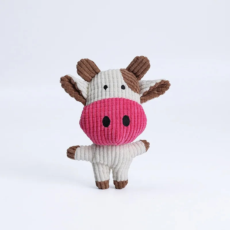 Sniff Joy Cow-Shaped Squeaky Plush Bone – Corduroy Chew Toy