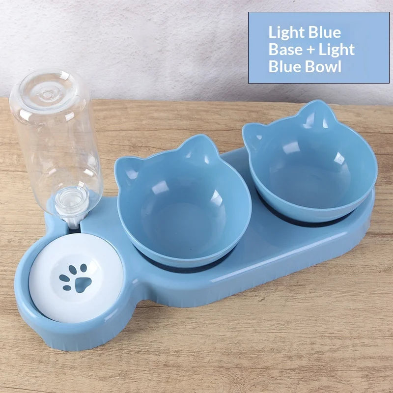 Sniff Joy 3-in-1 Anti-Tip Cat Feeder – Tilted Double & Single Bowl Set