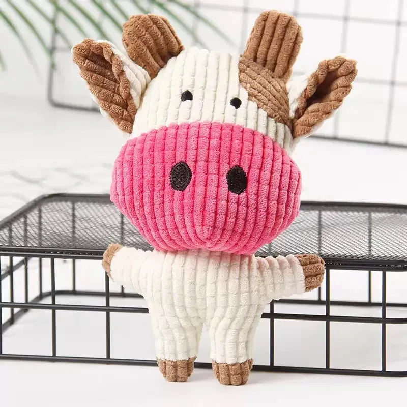 Sniff Joy Cow-Shaped Squeaky Plush Bone – Corduroy Chew Toy